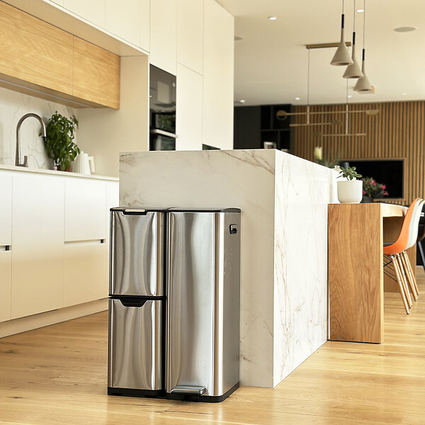 KITCHEN MOVE - Poubelle pédale tri sélectif HAJA argent 60L - large