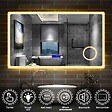 AICA SANITAIRE - AICA Miroir simple de salle de bain tricolore réglable LED avec bluetooth, anti-buée et miroir grossissant,horizontal 120*70cm - vignette