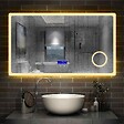 AICA SANITAIRE - AICA Miroir simple de salle de bain tricolore réglable LED avec bluetooth, anti-buée et miroir grossissant,horizontal 120*70cm - vignette