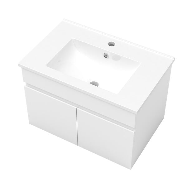 AICA SANITAIRE - Ensemble de meuble de salle de bain blanc clair 59cm+Vasque+Miroir+Colonne meuble salle de bain-Armoire de rangement-Meubles-lavabos - large