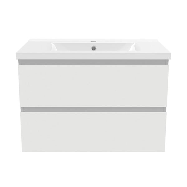 AICA SANITAIRE - Aica Sanitaire 79(L)x44.5(W)x52(H)cm Meuble salle de bain blanc avec 2 tiroirs à une fermeture amortie avec une vasque à suspendre - large