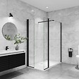 AICA SANITAIRE - AICA paroi de douche avec retour pivotant 120+40x200cm avec une barre extensible, paroi de douche pivotante 45x200cm, profil en Noir mat, verre 8mm securit anticalcaire - vignette