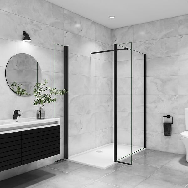 AICA SANITAIRE - AICA paroi de douche avec retour pivotant 120+40x200cm avec une barre extensible, paroi de douche pivotante 45x200cm, profil en Noir mat, verre 8mm securit anticalcaire - large