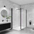 AICA SANITAIRE - AICA paroi de douche avec retour pivotant 120+40x200cm avec une barre extensible, paroi de douche pivotante 45x200cm, profil en Noir mat, verre 8mm securit anticalcaire - vignette