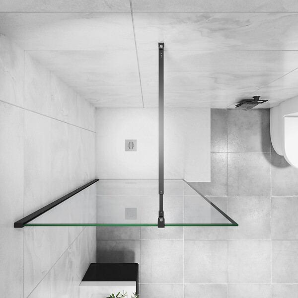 AICA SANITAIRE - AICA paroi de douche noire 120x200cm paroi de douche à l'italienne en 8mm verre anticalcaire avec barre de fixation extensible 73-120cm en carré - large