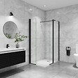 AICA SANITAIRE - AICA paroi de douche avec retour pivotant 50+40x200cm avec une barre extensible, paroi de douche pivotante 45x200cm, profil en Noir mat, verre 8mm securit anticalcaire - vignette