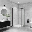 AICA SANITAIRE - AICA paroi de douche avec retour pivotant 50+40x200cm avec une barre extensible, paroi de douche pivotante 45x200cm, profil en Noir mat, verre 8mm securit anticalcaire - vignette