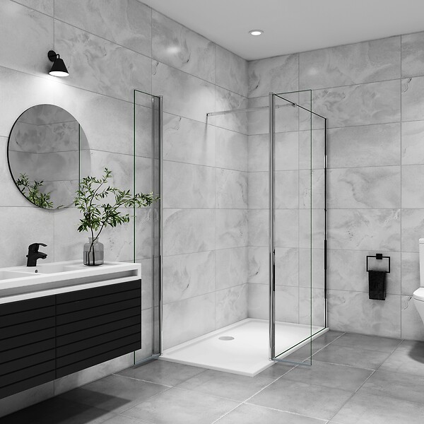 AICA SANITAIRE - AICA paroi de douche avec retour pivotant 120+40x200cm avec une barre extensible, paroi de douche pivotante 45x200cm, verre 8mm securit anticalcaire - large
