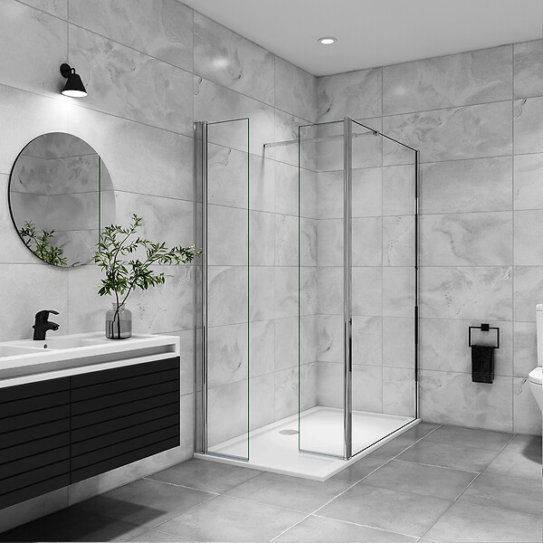 AICA SANITAIRE - AICA paroi de douche avec retour pivotant 120+40x200cm avec une barre extensible, paroi de douche pivotante 45x200cm, verre 8mm securit anticalcaire - large
