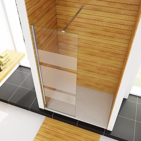 AICA SANITAIRE - AICA paroi de douche à l'italienne 70x190cm en 6mm verre avec bandes horizontales sérigraphiées, livré avec barre de fixation 140cm - large