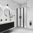 AICA SANITAIRE - AICA porte de douche battante 110x200cm avec un élément fixe, profilé noir mat, Porte de douche Hauteur 200cm en 8mm verre anticalcaire - vignette