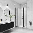 AICA SANITAIRE - AICA porte de douche battante 110x200cm avec un élément fixe, profilé noir mat, Porte de douche Hauteur 200cm en 8mm verre anticalcaire - vignette