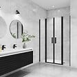 AICA SANITAIRE - AICA porte de douche battante 145x200cm avec 2 éléments fixes Profilé noir mat Porte de douche Hauteur 200cm en verre anticalcaire - vignette