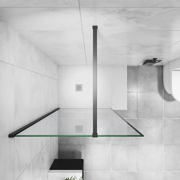 AICA SANITAIRE - AICA paroi de douche noire 80x200cm paroi de douche à l'italienne en 8mm verre anticalcaire avec barre de stabilisation 140cm - large