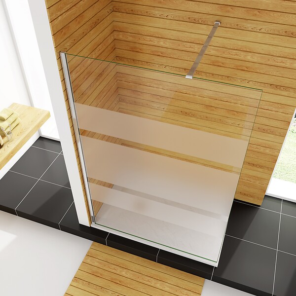 AICA SANITAIRE - AICA paroi de douche à l'italienne 140x190cm en 6mm verre avec bandes horizontales sérigraphiées, livré avec barre de fixation 90cm - large