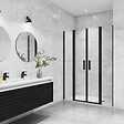 AICA SANITAIRE - AICA porte de douche battante 155x200cm avec 2 éléments fixes Profilé noir mat Porte de douche Hauteur 200cm en verre anticalcaire - vignette