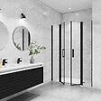 AICA SANITAIRE - AICA porte de douche battante 155x200cm avec 2 éléments fixes Profilé noir mat Porte de douche Hauteur 200cm en verre anticalcaire - vignette