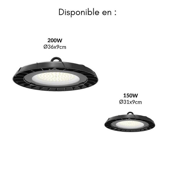 SILAMP - Suspension Industrielle HighBay UFO 200W IP65 90° - Blanc Froid 6000K - 8000K - SILAMP - large