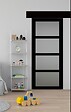 GD MENUISERIES - Porte Coulissante Telia Noir Vitrée H204 x L83 cm, Rail Alu bandeau noir, Coquilles - vignette