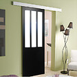 GD MENUISERIES - Porte Coulissante Atelier Noir Vitrée H204 x L93 cm, Rail Alu - vignette
