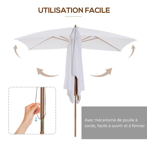 OUTSUNNY - Parasol droit rectangulaire de jardin grande taille dim. 3L x 2l x 2,5H m blanc - large