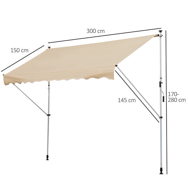 OUTSUNNY - Store banne manuel rétractable 3L x 1,5l m inclinaison et hauteur réglable installation rapide métal alu polyester anti-UV beige - large