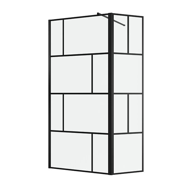 AURLANE - Paroi de douche avec pivot 100+40x195cm - Sérigraphie type Briques et Profilés Noir - DARK BLOCKS - large