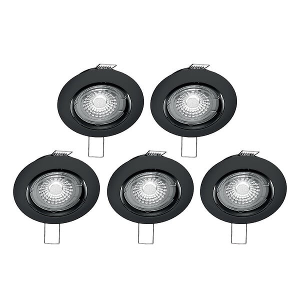 XANLITE - Lot de 5 spots LED encastrables noirs avec ampoules incluses, culot GU10, puissance équivalente 50W, flux 345 lm, lumière blanc neutre 4000 K, usage intérieur - large