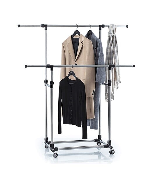 5 FIVE SIMPLY SMART - Portant à vêtements en Acier Inox Double barre extensible en hauteur et largeur - large