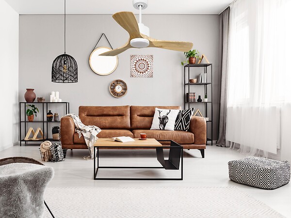 PURLINE - Ventilateur de plafond Réversible  Thermostat Dimmable Wifi Moteur à courant continu Toits en pente Télécommande Lumière à trois tons Hypersilence Mémoire - large