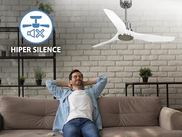 PURLINE - Ventilateur de plafond Réversible  Thermostat Wifi Moteur à courant continu Toits en pente Télécommande Adaptateur 2/3 Lames Hypersilence Mémoire - large