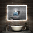 AICA SANITAIRE - Miroir LED salle de bain bluetooth + horloge + antibuée 3 couleurs -120x70cm - vignette