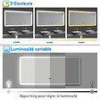 AICA SANITAIRE - Miroir LED salle de bain bluetooth + horloge + antibuée 3 couleurs -120x70cm - vignette