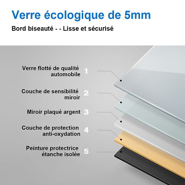 AICA SANITAIRE - Miroir LED salle de bain bluetooth + horloge + antibuée 3 couleurs -120x70cm - large