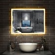 AICA SANITAIRE - Miroir LED salle de bain bluetooth + horloge + antibuée 3 couleurs -70x50cm - vignette