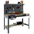 SIMON RACK - établi d'atelier métallique complet SimonRack Simonwork BT3 BOX 1500 gris/bois 1445x1510x610mm, panneau perforé, étagères, large tiroir, charge 600kg SIMONRACK - vignette
