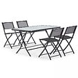 OVIALA - Table de jardin et 4 chaises pliantes en acier et verre noir - Calvi - vignette