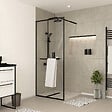 AURLANE - Paroi de Douche Noir Mat 100x200cm - Porte-serviette et étagère - DARK CONTOURING SHELF - vignette