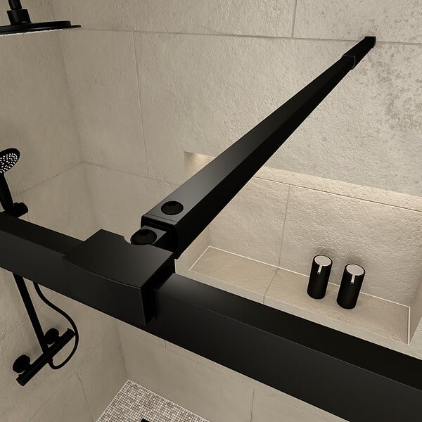 AURLANE - Paroi de Douche Noir Mat 100x200cm - Porte-serviette et étagère - DARK CONTOURING SHELF - large