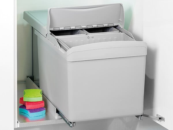 EMUCA - Poubelle de recyclage pour fixation inférieure et extraction automatique dans caisson de cuisine 1x16litres 2x7,5litres, Plastique gris - large