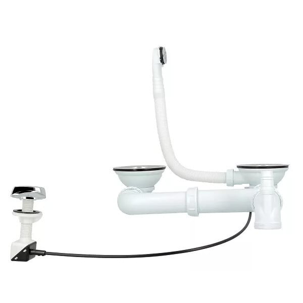 NICOLL - Bondes et vidage Nicoll - ø114mm - pour évier 2 bacs - Avec trop plein - A visser - PP et inox - large