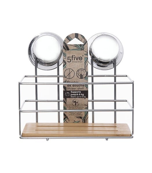 5 FIVE SIMPLY SMART - Étagère de douche en Bambou et Métal fixation à ventouses - large
