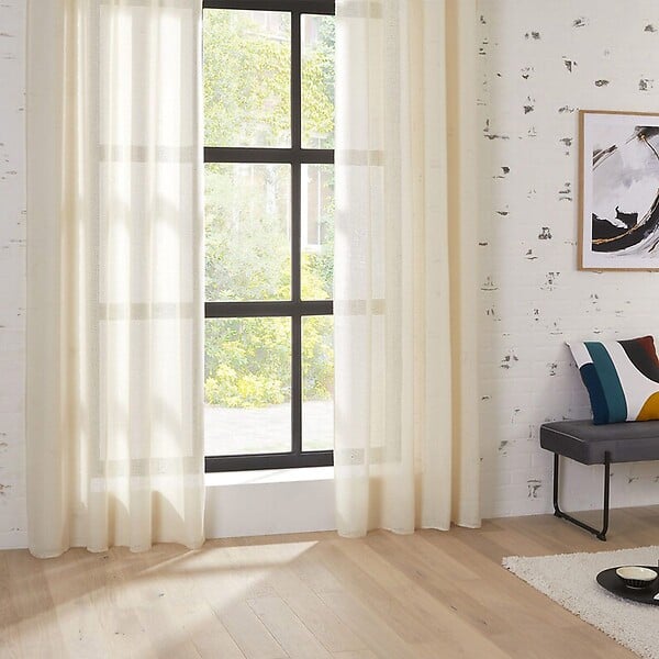 ATMOSPHERA - Voilage à œillets Beige motif Maille 135 x 240 cm - large