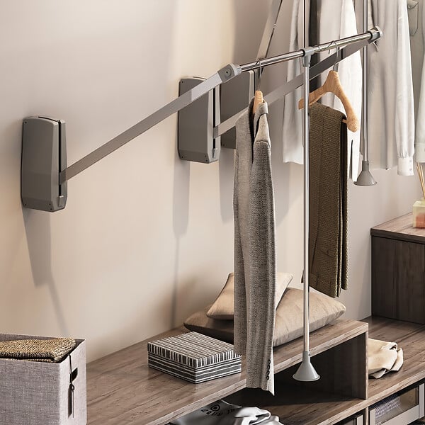 EMUCA - Penderie rabattable pour armoire Hang mural, 600-830, Chromé, Acier et Plastique - large