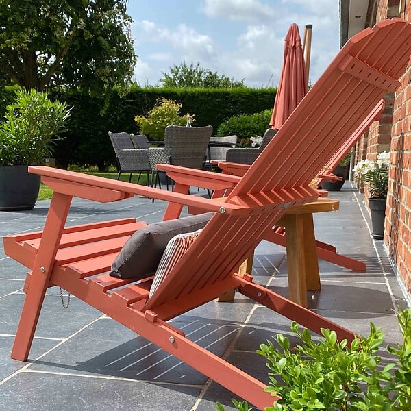 OVIALA - Lot de 2 fauteuils pliant inclinables en bois d'eucalyptus terracotta - Calgary - large