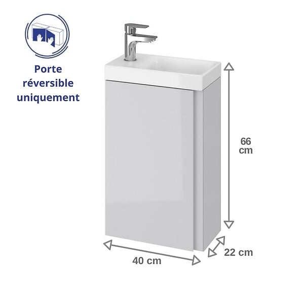 CERSANIT - Meuble lave-mains 40x22 cm-Gain de place-Gris Clair - large