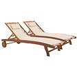 OVIALA - Lot de 2 bains de soleil en bois inclinable avec roues écru - Aubagne - vignette