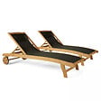 OVIALA - Lot de 2 bains de soleil en bois inclinable avec roues noir - Aubagne - vignette