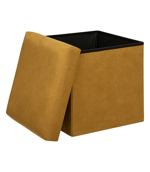 ATMOSPHERA - Pouf pliant et Coffre de rangement en tissu Jaune Moutarde 38 x 38 cm - large