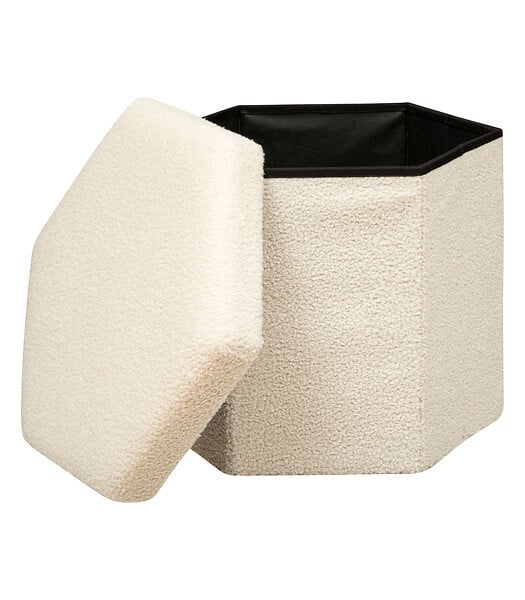ATMOSPHERA - Pouf pliant et Coffre de rangement en tissu à bouclettes Blanc Ivoire - large